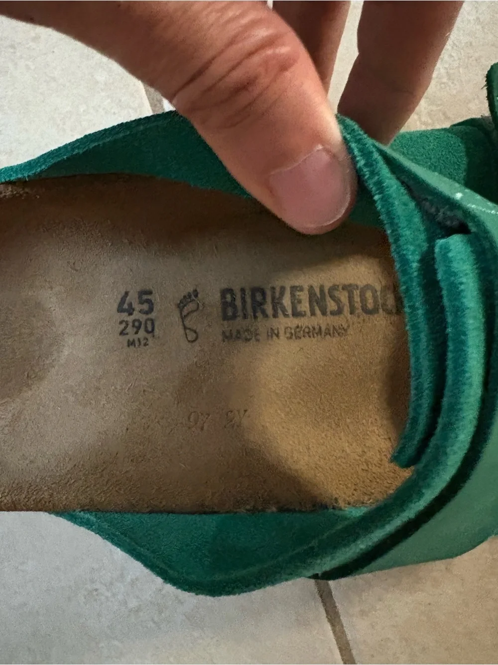 Birkenstock Uji Sandals Digital Green Genuine Leather Slide Comfort Footbed